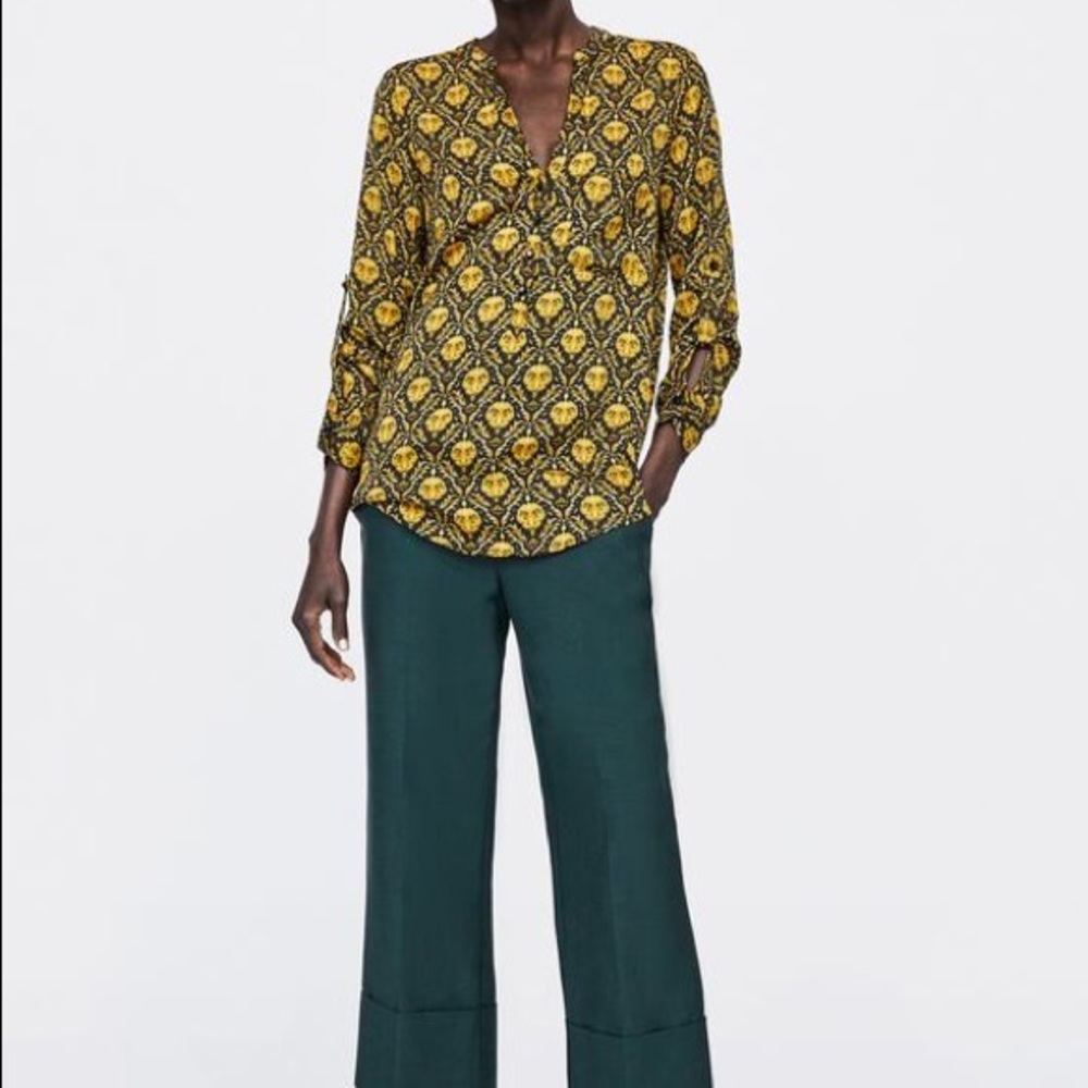 NWOT Zara Printed Long-sleeve Blouse - cute Print - Picture 2 of 8